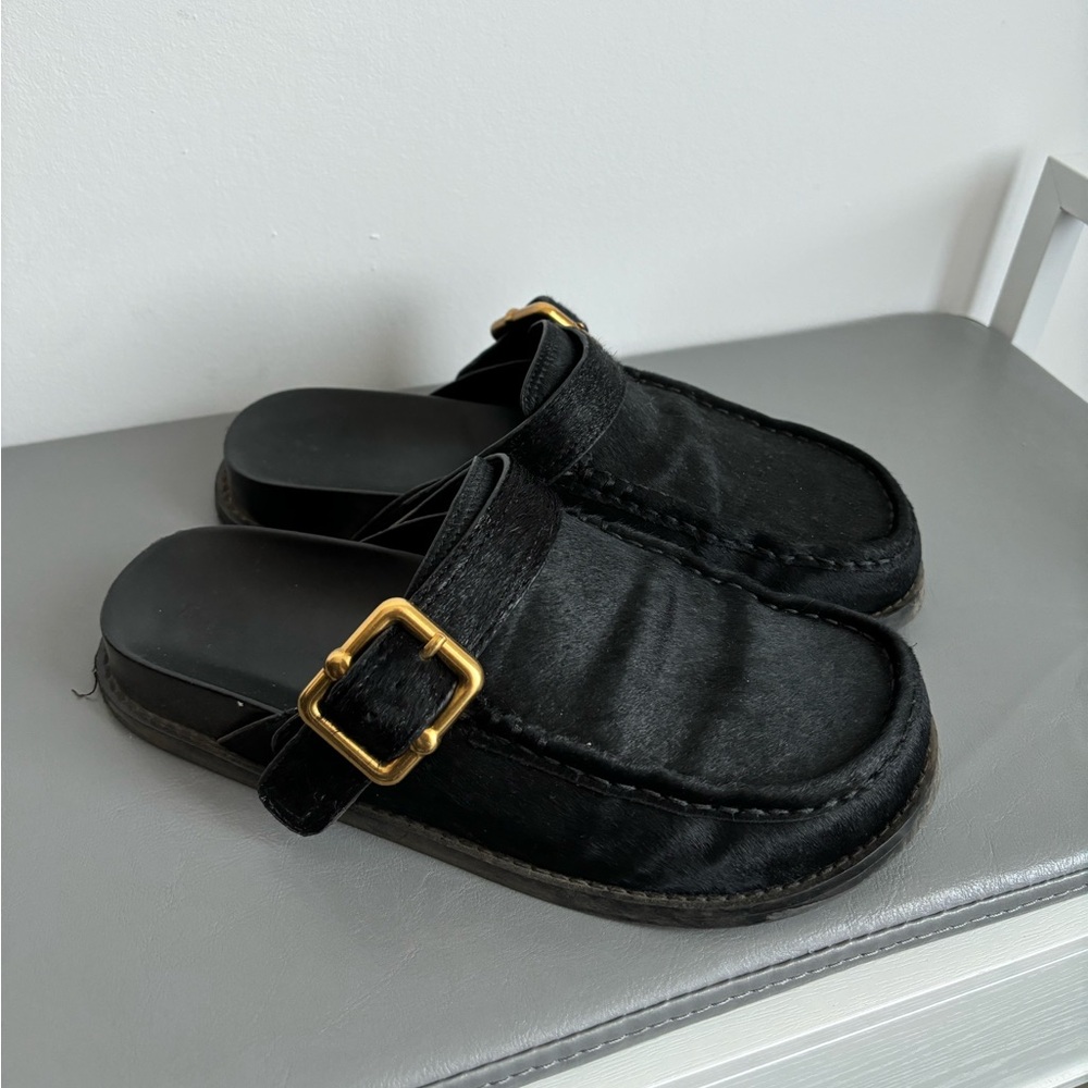 Massimo Dutti Leather Slides (with faux fur)
